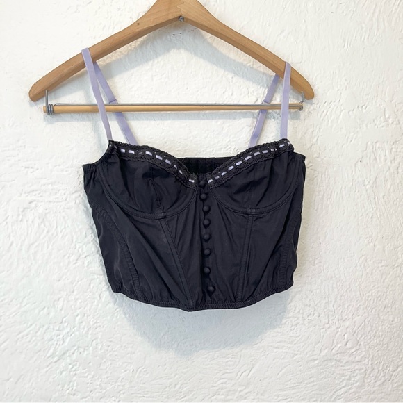 Urban Outfitters Ribbon Corset Top Black Purple Cropped Small S Fairy - Picture 6 of 9